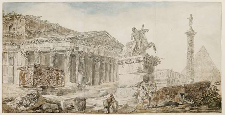 An Architectural Capriccio of Roman Ruins with Figures